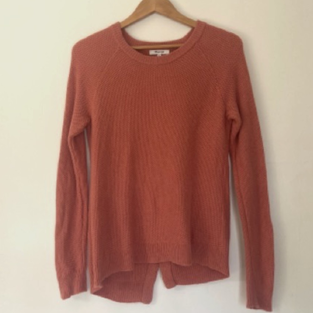 Madewell Waffle-Stitch Crew-Neck Sweater with Cross-Back in Peach